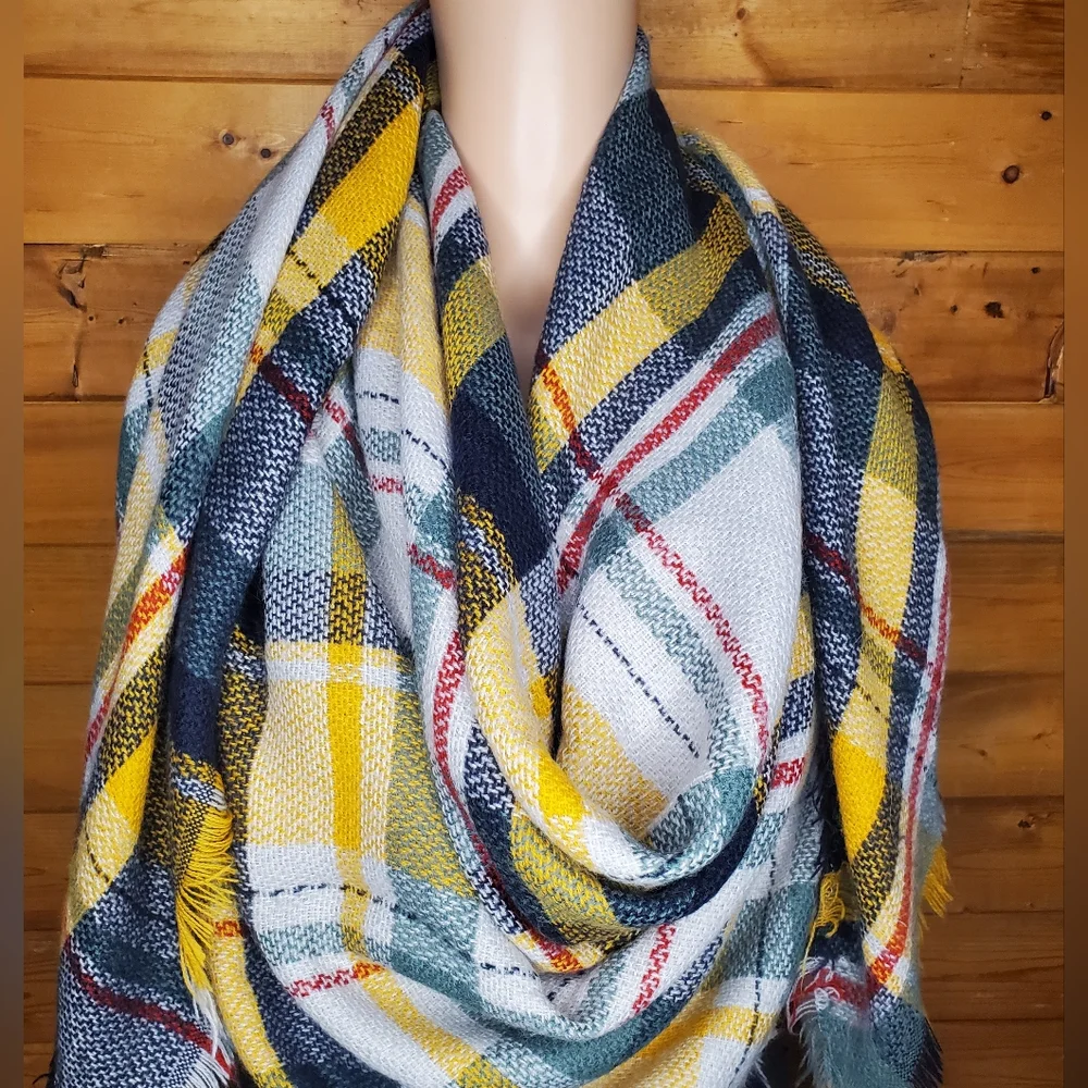 ❤️ 3/$15 Fall Winter scarf classic tassel plaid soft blanket wrap  fridge trim